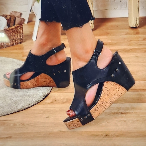 Shoes - Black Wedge Sandals Size 40